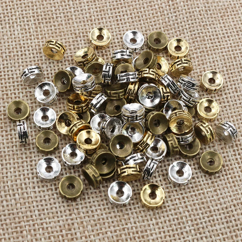 50 szt. 7.5x3mm koraliki dystansowe brązowe złoto srebrne w kolorze metalowa kulka z końcowymi zaciskami