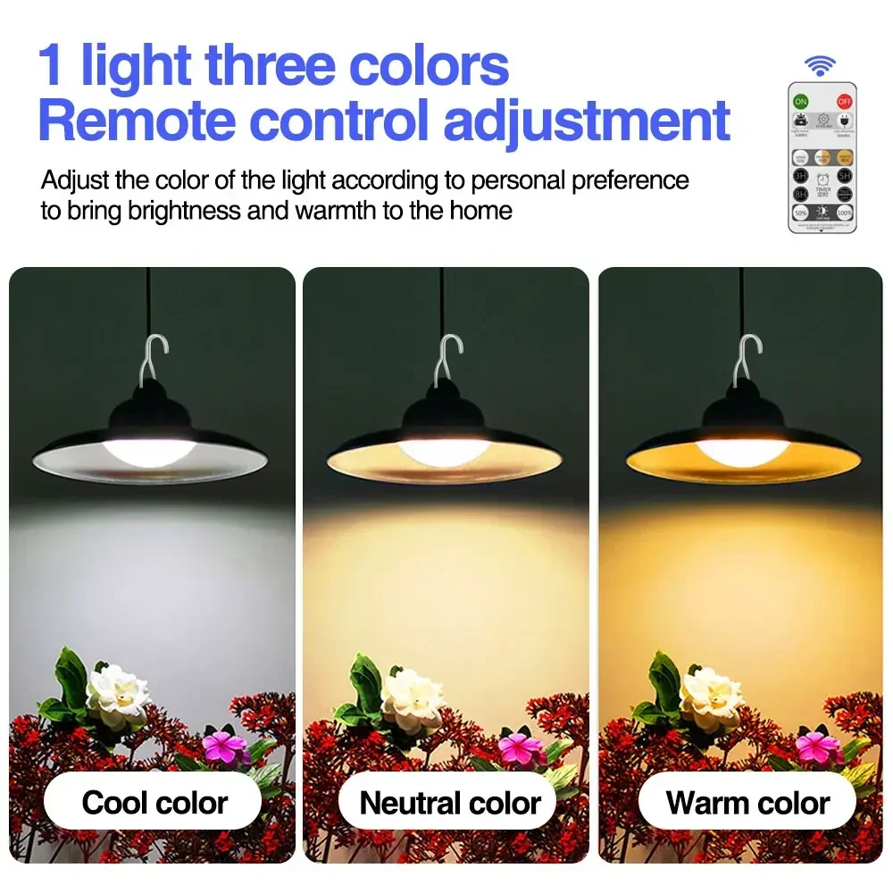 Led  Remote Solar Pendant Lamp Wall Lamp Waterproof Outdoor Garden Hanging Chandelier for Garage Gazebo Porch Shop Chicken Coop