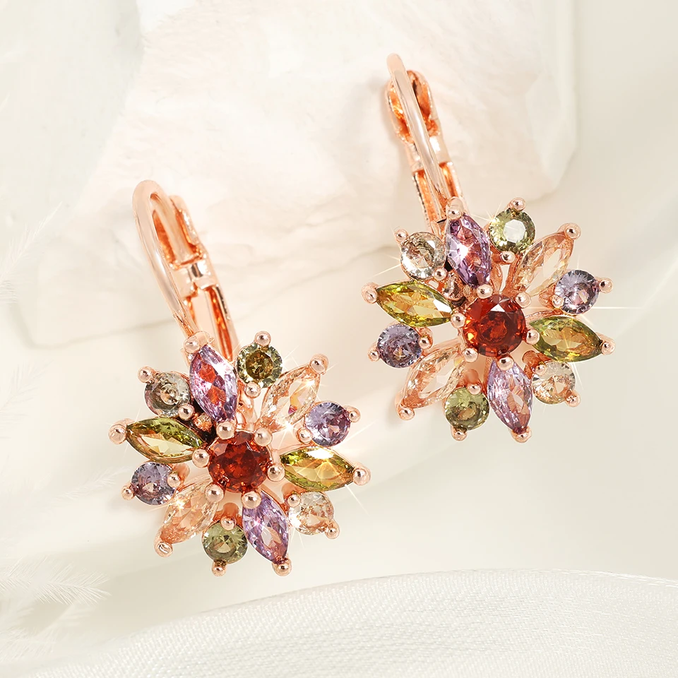 ZAKOL Fashion Flower Cluster Zircon Kolczyki sztyfty dla kobiet Biżuteria z kryształami w kolorze różowego złota Brincos — zdjęcie 6