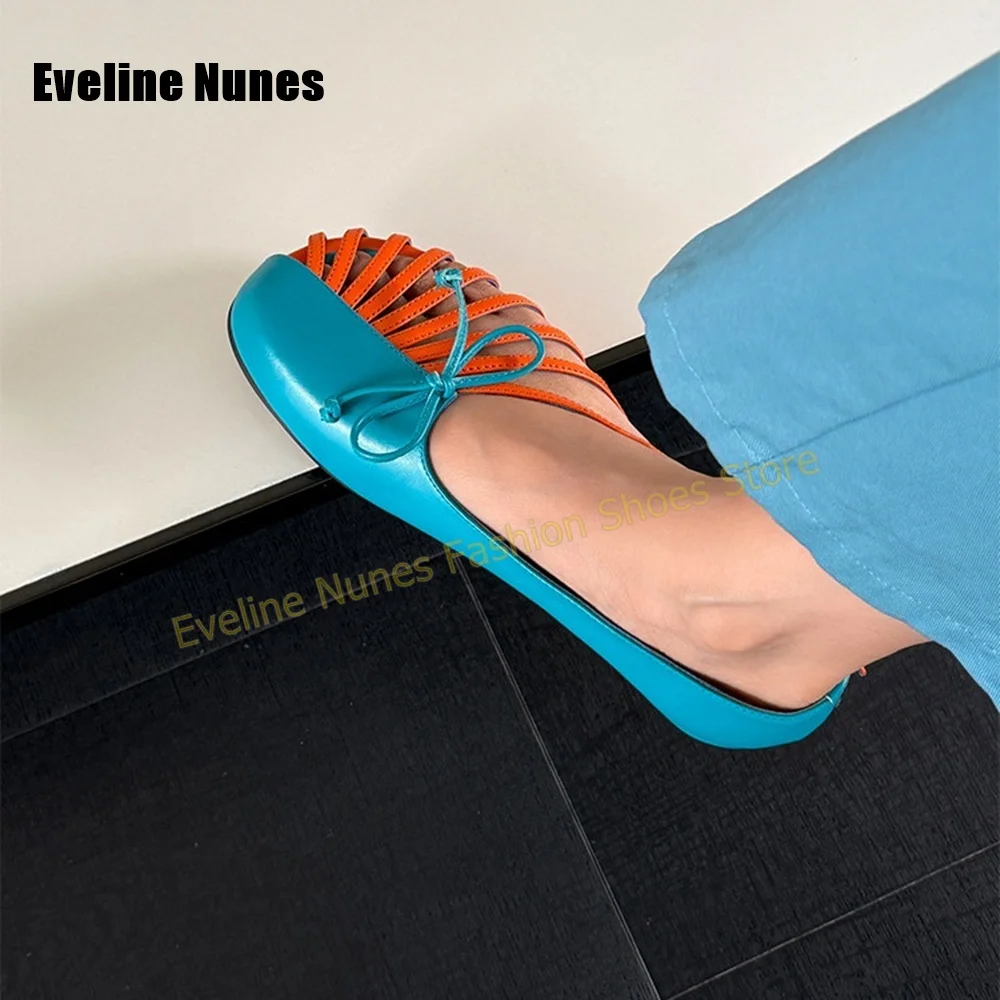 Women Blue Orange Cutout Pumps Square Toe Chunky Heels Bow Ankle Buckle Retro Summer Beach Daily Casual Sandals 2026 New Arrival - view 6
