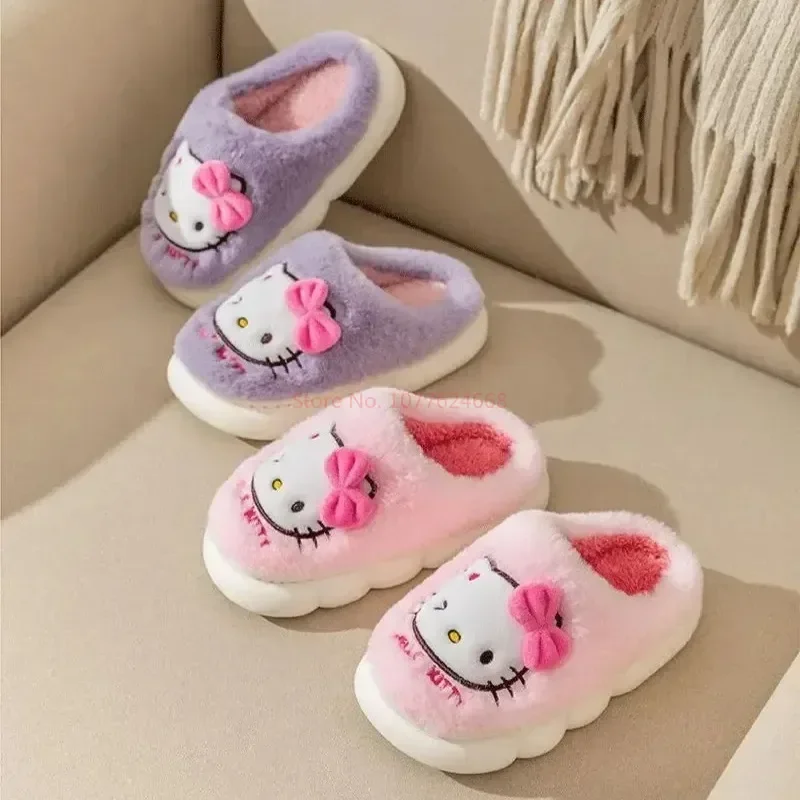 Kawaii Sanrio Hello Kitty pantofle antypoślizgowe ciepłe słodkie kreskówki Anime dom jesień i zima pantofle pluszowe pluszowe prezenty