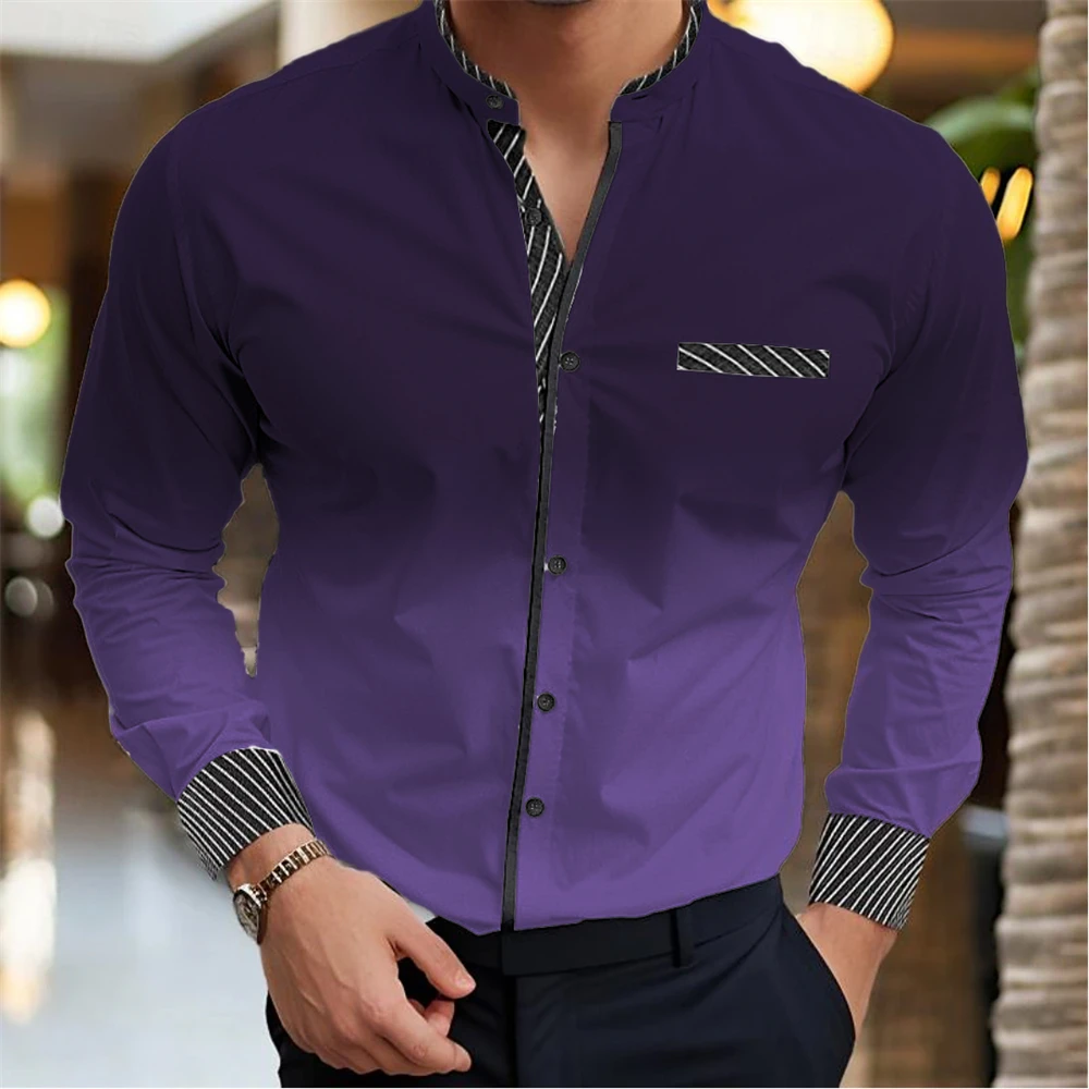 Men's long-sleeved shirt formal shirt 2024 new 10 kinds of gradual change color optional stand-up collar comfortable men's top