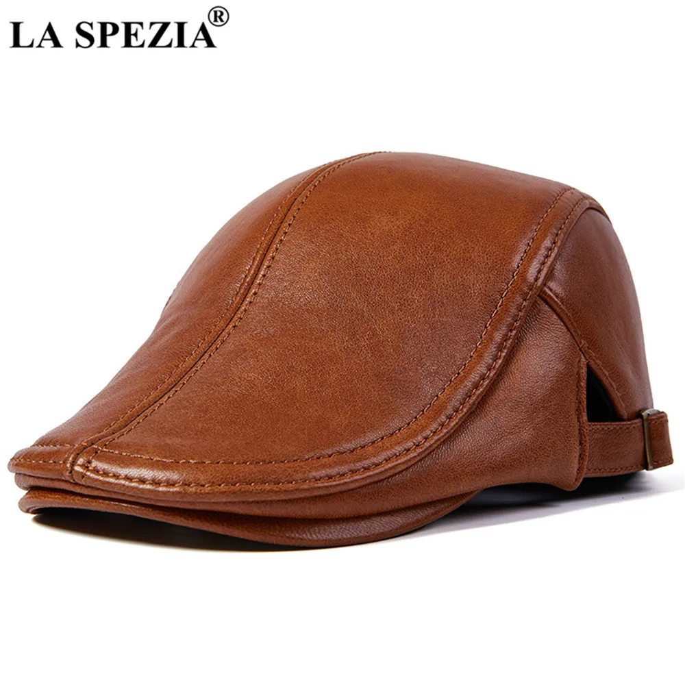 LA SPEZIA Beret Hat Genuine Leather Flat Cap for Men Burgundy Alligator Real Leather Newsboy Vintage Male Winter Duckbill Hats