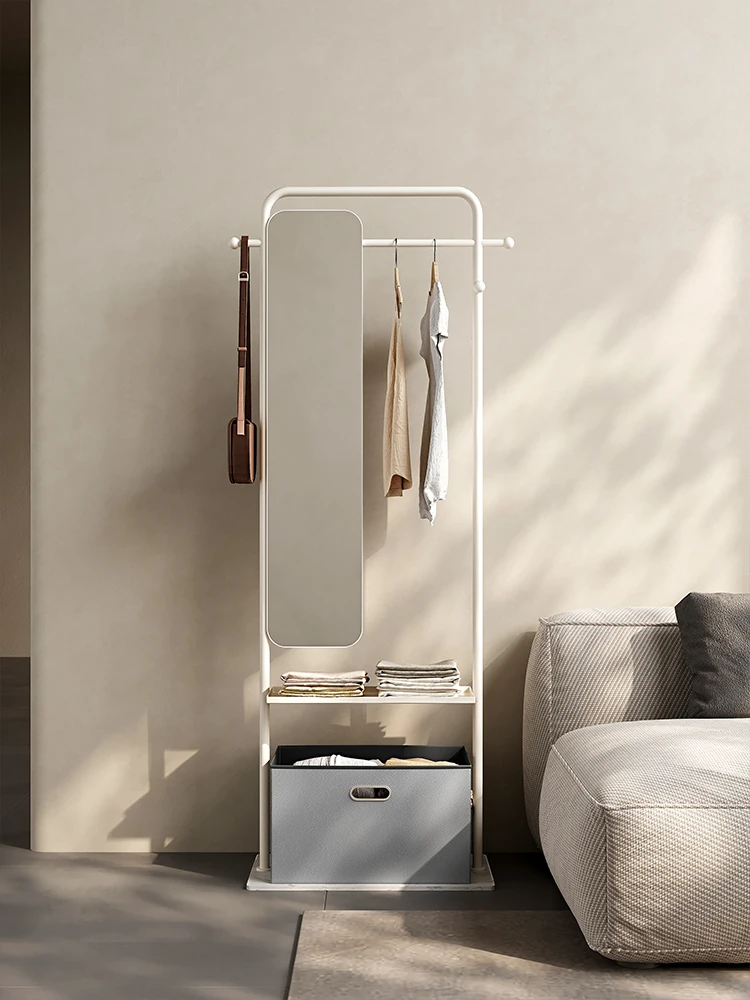 Hat rack floor-to-floor bedroom with metal creative clothes rack with mirror for storing dirty clothes baskets