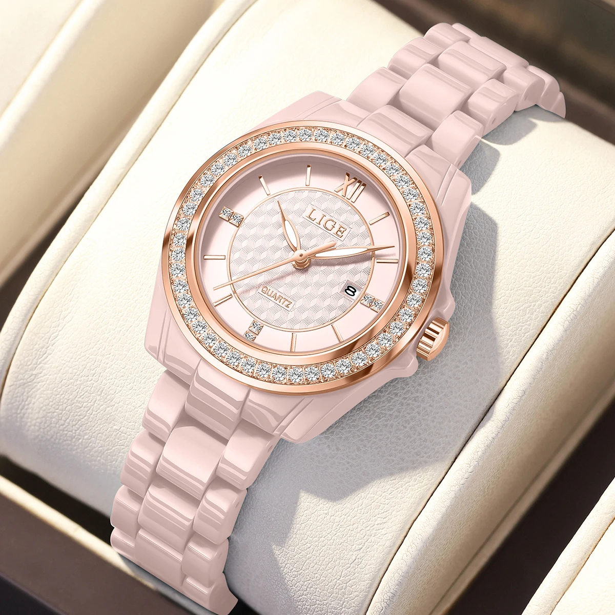 LIGE 2026 New Pink Women's Watch Business Quartz Wristwatch Calendar Fashion Ladies Watch Elegant Watch for Women montre femme