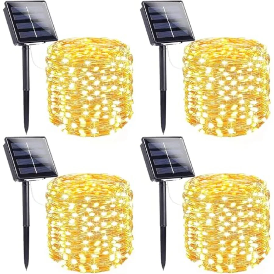 Solar Fairy Lights, 4 Pack Total 400LED 144Feet Waterproof String Lights,Copper Wire, 8 Lighting Modes Solar Twinkle Lights for