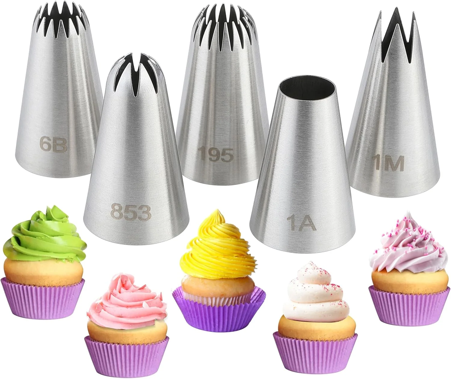 Conjunto de bico de tubulação grande, 5 peças, aço inoxidável, dicas de decoração de bolo para decoração profissional de bolo de biscoito e flores de creme de manteiga