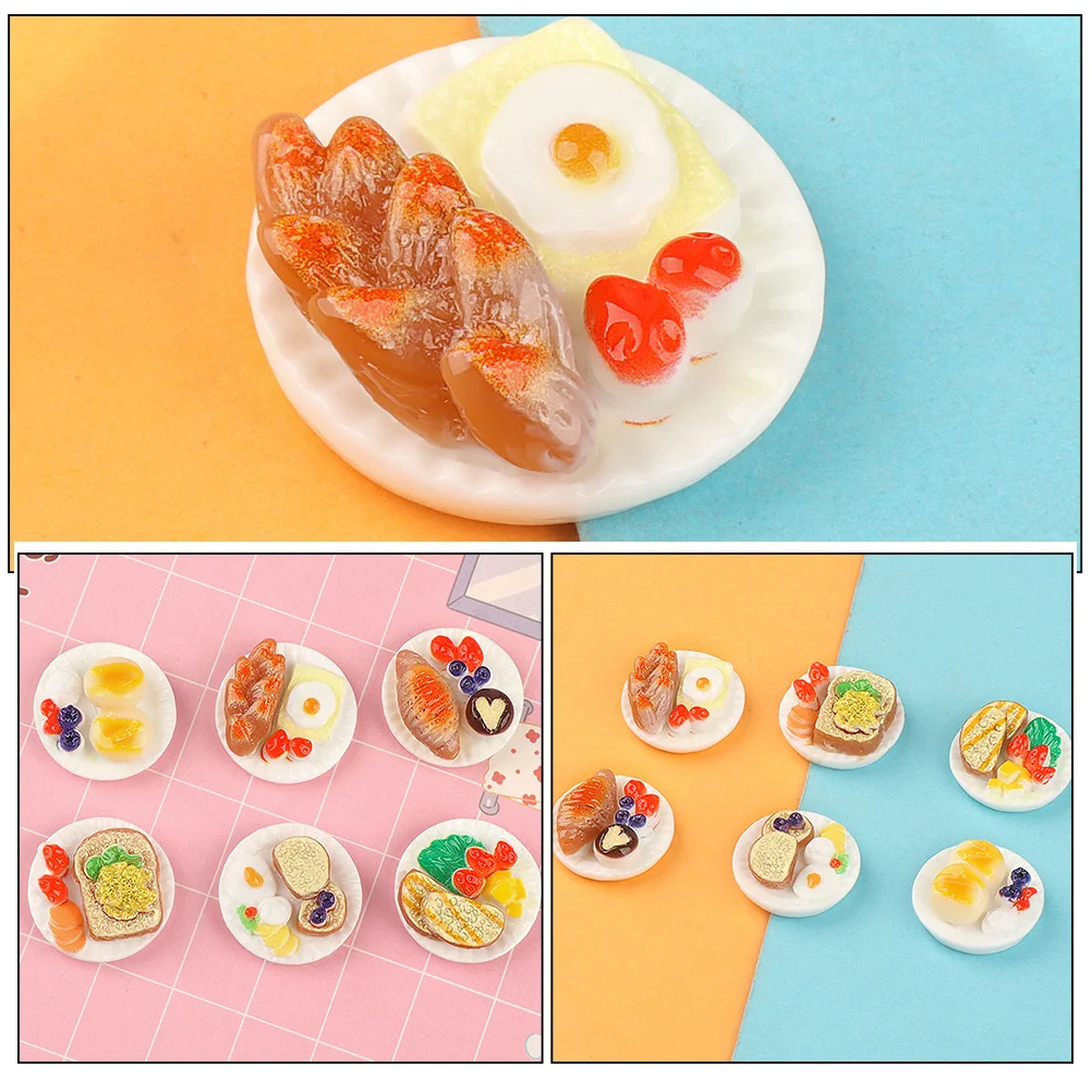 24Pcs Miniature Food Resin Ornaments Creative Pretend Play Mini House Kitchen Snack Decoration Resin Fake Food Prop for Home