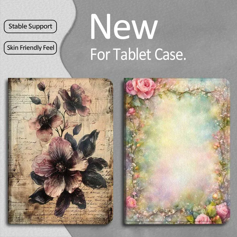 

Art Retro Popular Flower Gift For Apple iPad Pro Air 13 2 7th 6th 2025 M2 M3 M4 M512.9 13 inch Foldable Tablet Case