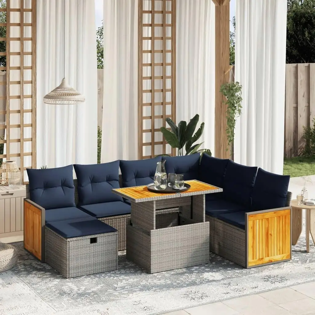 

Gray Poly Rattan Outdoor 8 Piece Patio Sofa Set with Cushions Modern Design Comfortable Seating Garden Furniture