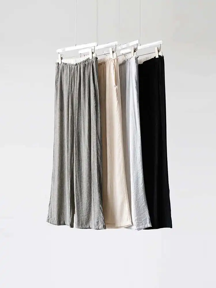 Femmes rides jambe large pantalons décontractés printemps été taille haute ample droite léger respirant pantalon