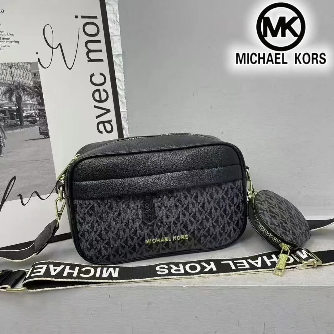 Bolso de cámara a la moda para mujer Michael Kors, bolso cruzado de un solo hombro MK, bolso clásico con estampado de letras para madre e hija