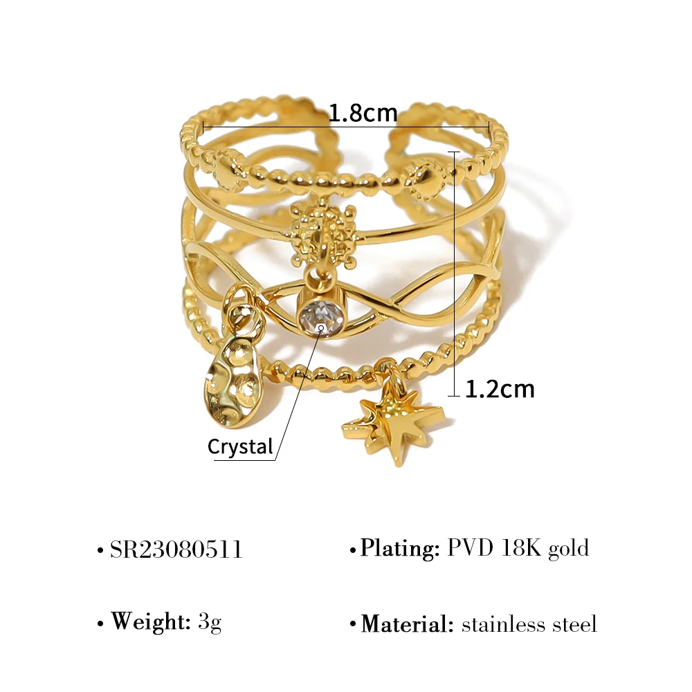 WILD & FREE Cincin berongga geometris baja tahan karat antik untuk wanita pesona Chic yang indah perhiasan trendi berlapis emas 18K