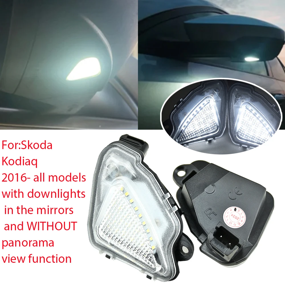 Plug&Play 6000K White LED Mirror Welcome Puddle Lamp 2Pcs No Dashboard Error For Skoda Octavia III Facelift Typ 5E 18-21