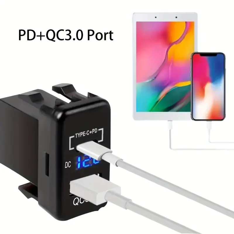 مقبس شاحن سيارة USB 12 فولت شحن سريع 3.0 ومنفذ طاقة PD USB C لمركبات تويوتا