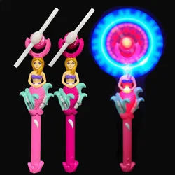 1Pcs Novelty Children Flashing Toy Funny Mermaid Electric Rotating Flashing Windmill Fairy Magic Windmill Stick Fun Luminous Toy