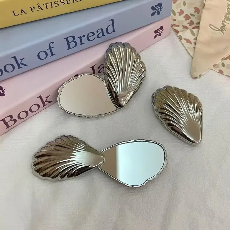 Mini Seashells Shape Foldable Makeup Mirror Metal Not Fragile And Portable Travel Double-Sided Compact Mirror Suitable For Bag