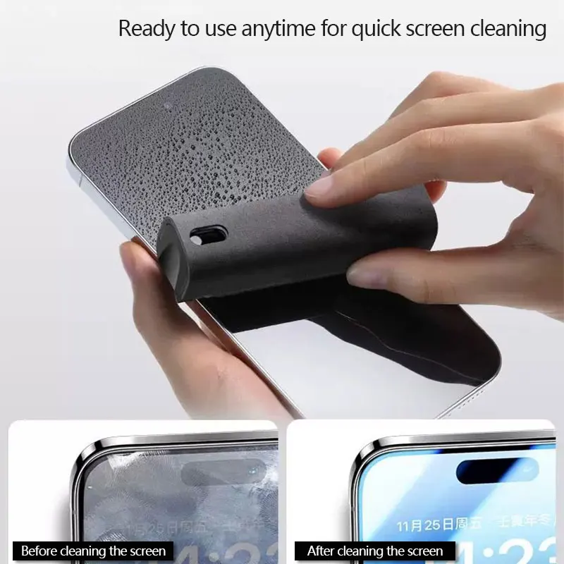 Paño de limpieza 2 en 1 para pantallas de móviles, tablets y portátiles, paño de limpieza para coches, spray para pantallas.