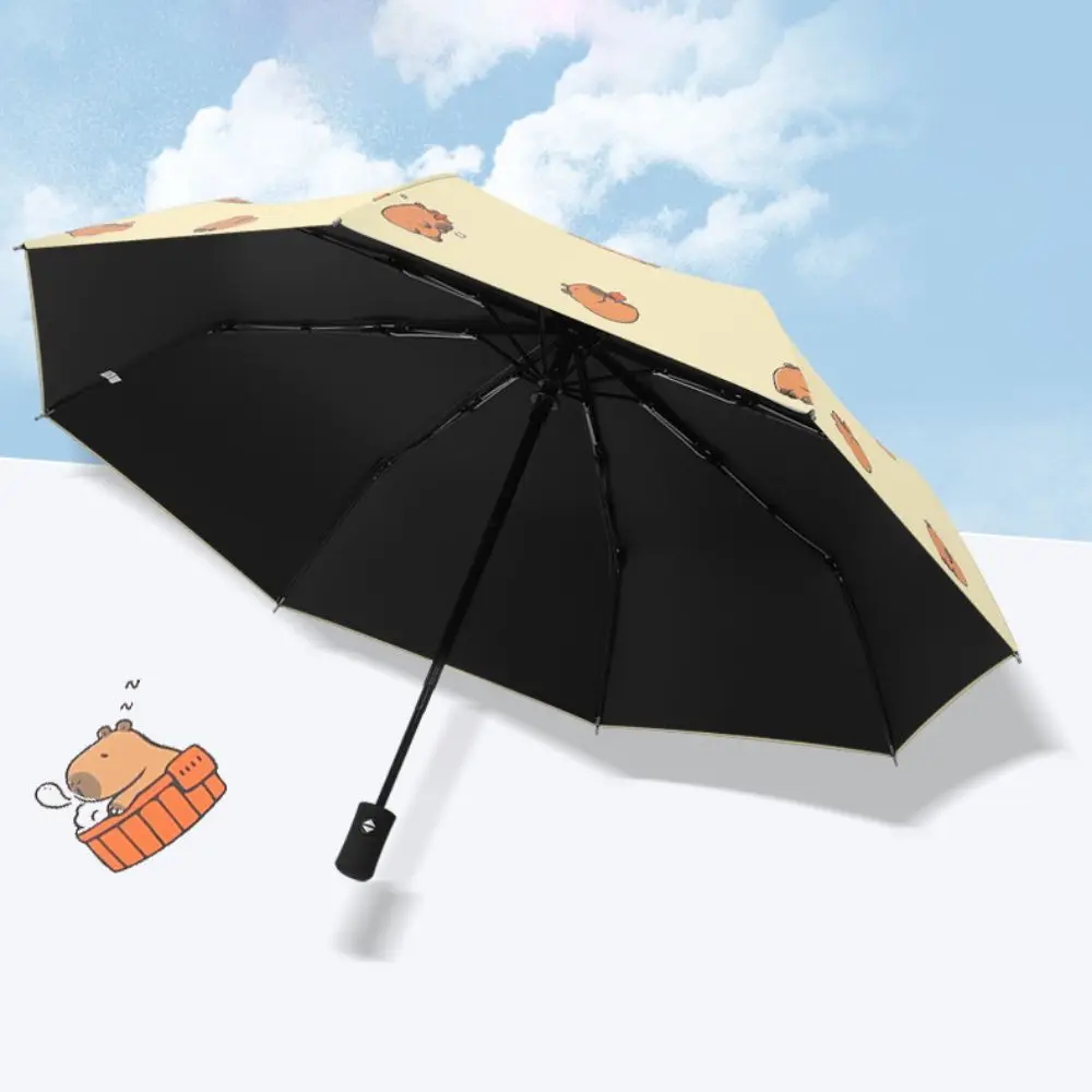 Cute Capybara Umbrella New Dual Use Black Glue Parasol Sun Protection Anti-UV Three-fold Umbrella