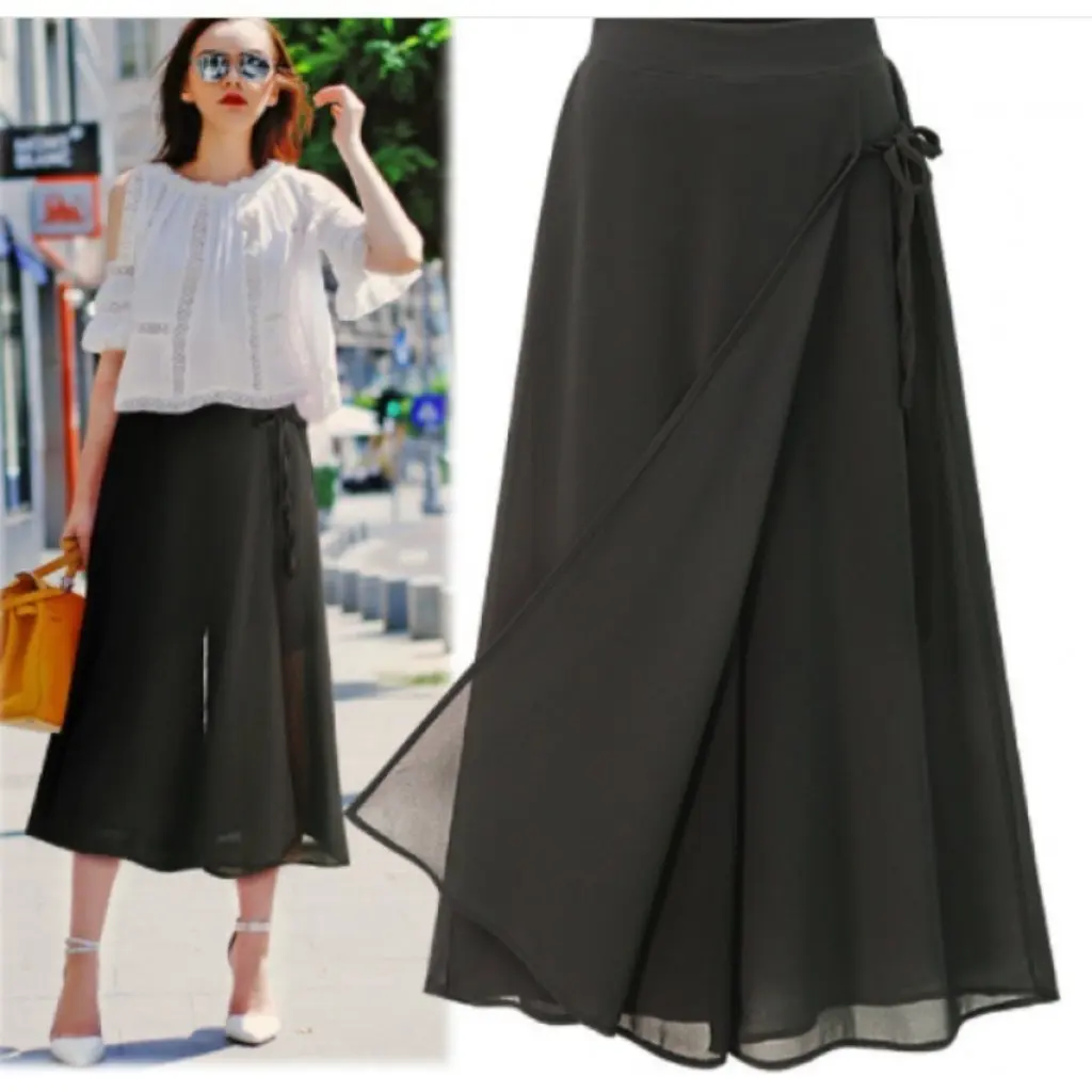 

Women's Large Size Fat MM Summer Chiffon Culottes Cropped Pants Skirt Loose Fit Fashion by