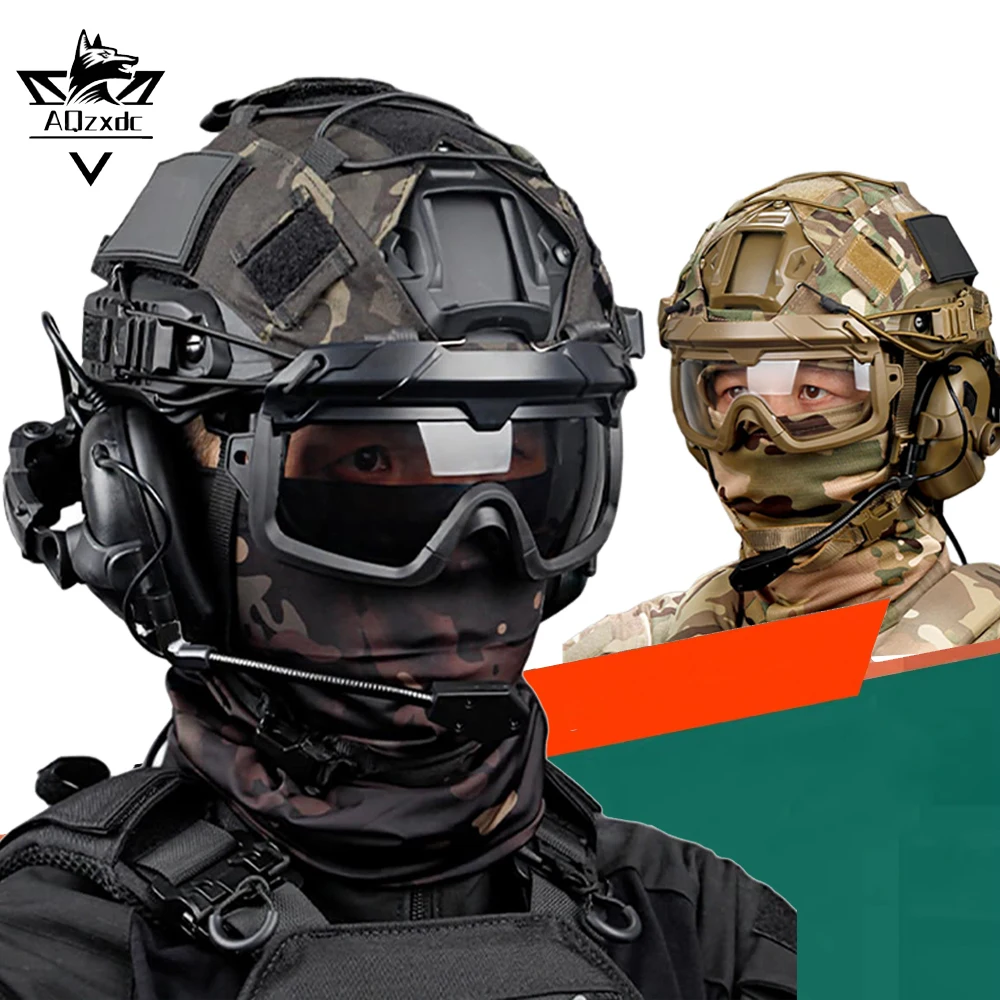 

Tactical Fast Airsoft Adjustable Helmet Set with Goggles Headset Battery Pouch Helmet Cover Outdoor CS Paintball Hunting Gear