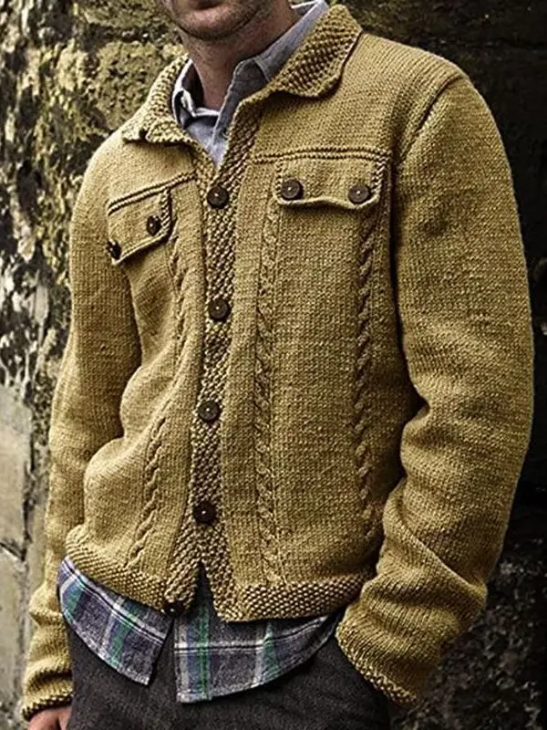 

Мужской вязаный кардиган с длинным рукавом, модный свитер-жакет с отложным воротником на одной пуговице, осенне-зимняя новинка, повседневная одежда