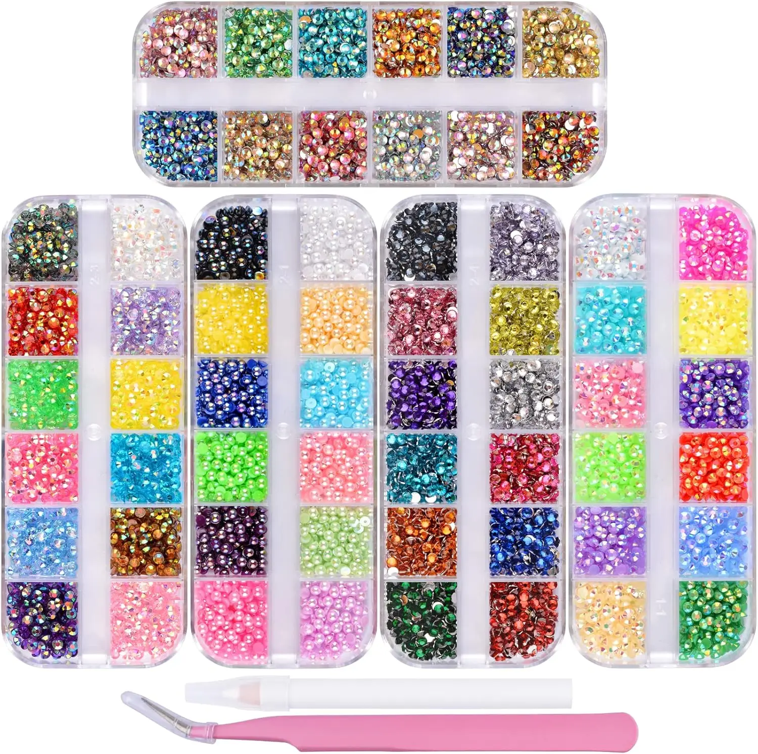 

5 Boxes Nail Art Rhinestones Kit with 60 Colors, 3mm Gems for Crafts and DIY Decorations