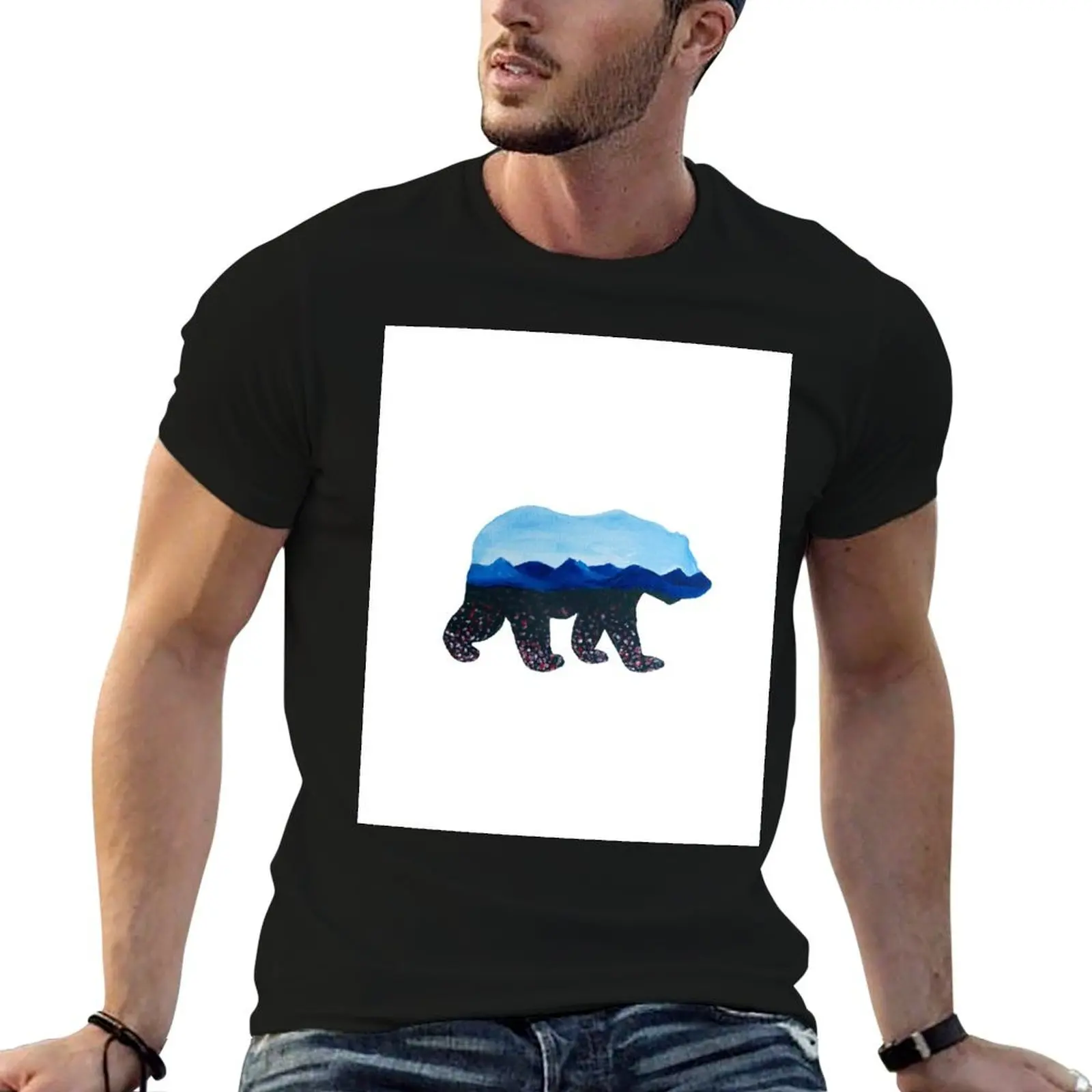 Bear Silhouette Painting T-Shirt quick drying tops rapper graphic tees shirts graphic tee men