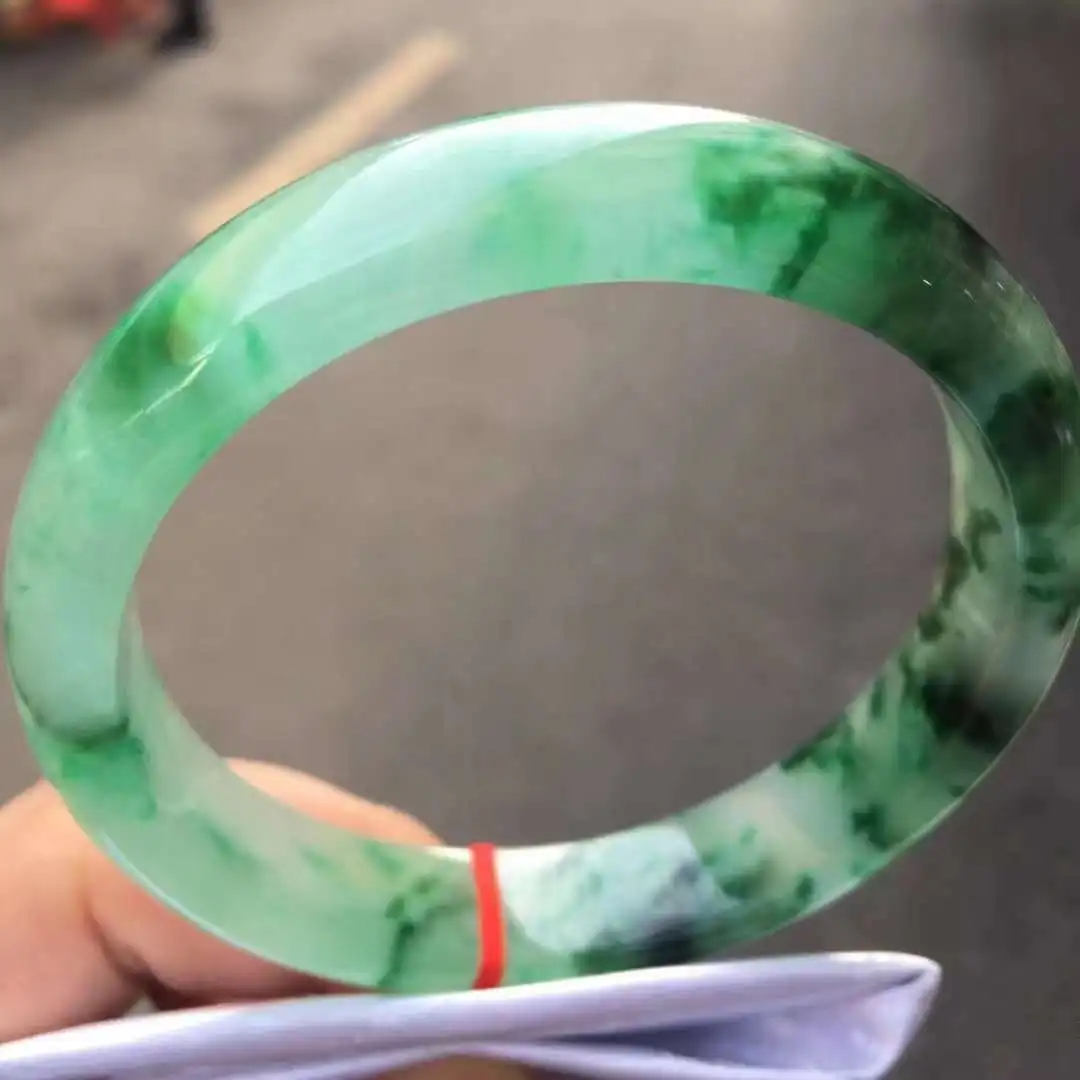 Myanmar Jadeite Ice Transparent True Color Floating Flower Perfect Bracelet Emerald Jade Bangle Fine Class A Jewelry Hand Ring