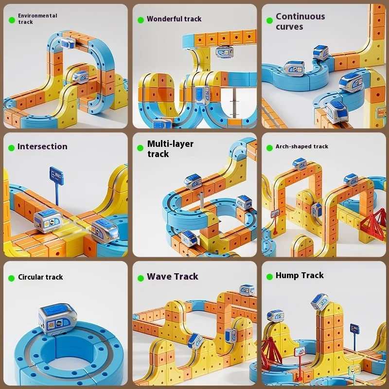 BEIJESS STEM Montessori jouet train de piste magnétique électrique pour enfants-pistes de bricolage, ensemble d'apprentissage du développement du cerveau cadeau de noël