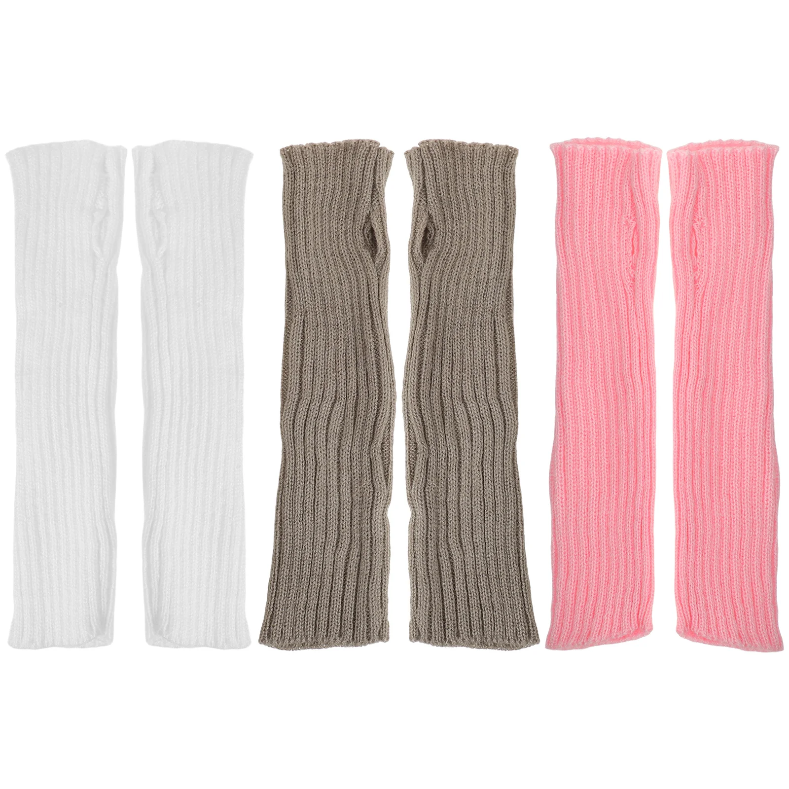 3 шт., 3 пары вязаных грелок для рукавов, женские эластичные перчатки без пальцев, с отверстием для большого пальца, балетная офисная одежда для холодной погоды, легкий вес