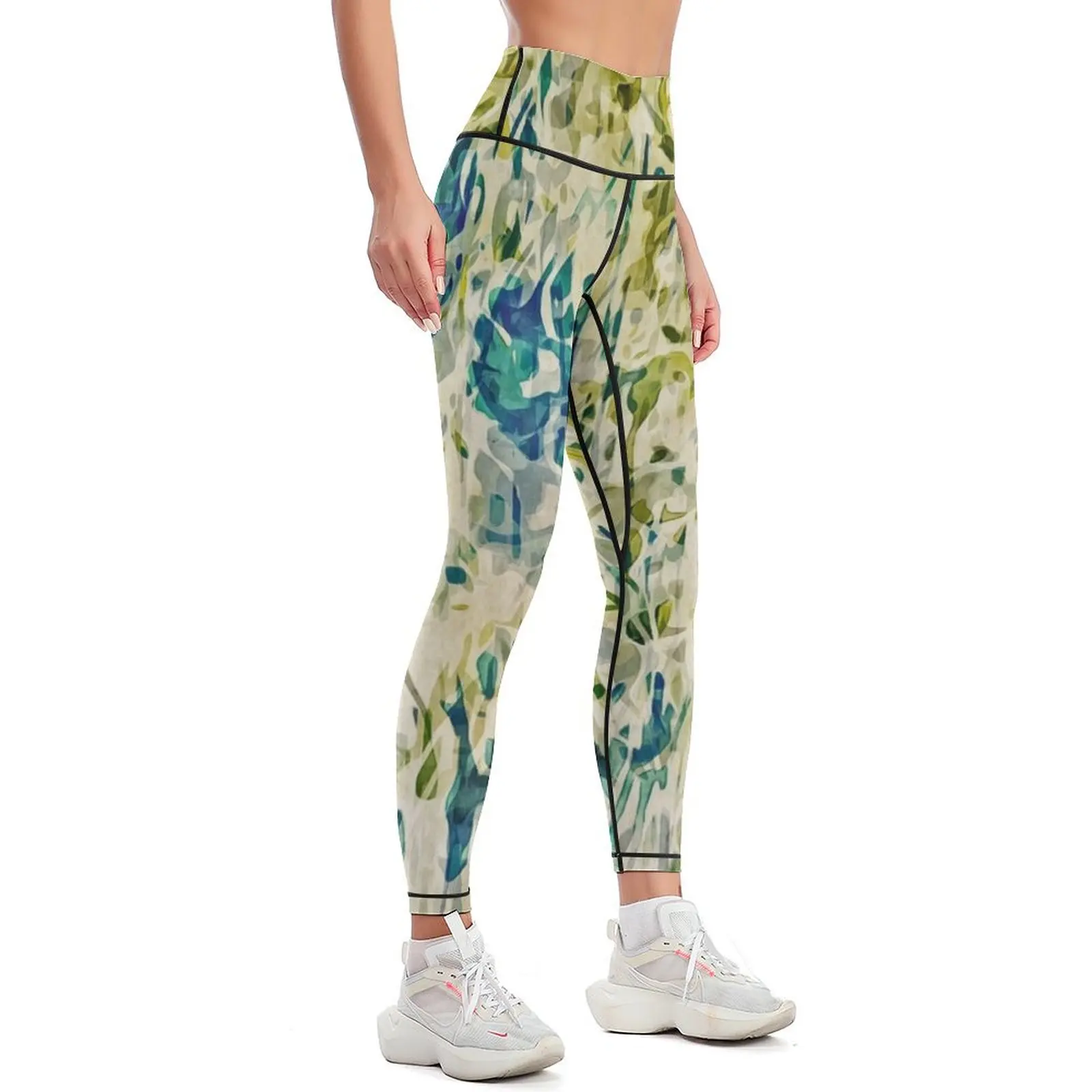 Water Garden - Light Green and Teal Abstract Pattern Leggings jogging pants gym's sportswear Womens Leggings