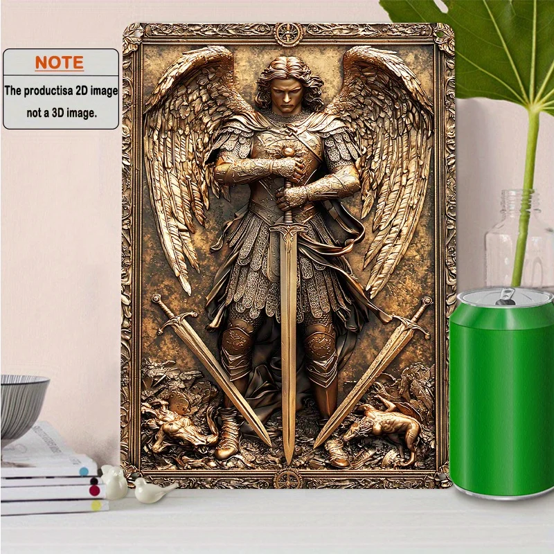 

Archangel Michael" Vintage Aluminum Sign, Perfect for Home, Bar, Cafe & Garage Decor | Unique Wall Art for Living Room, Office