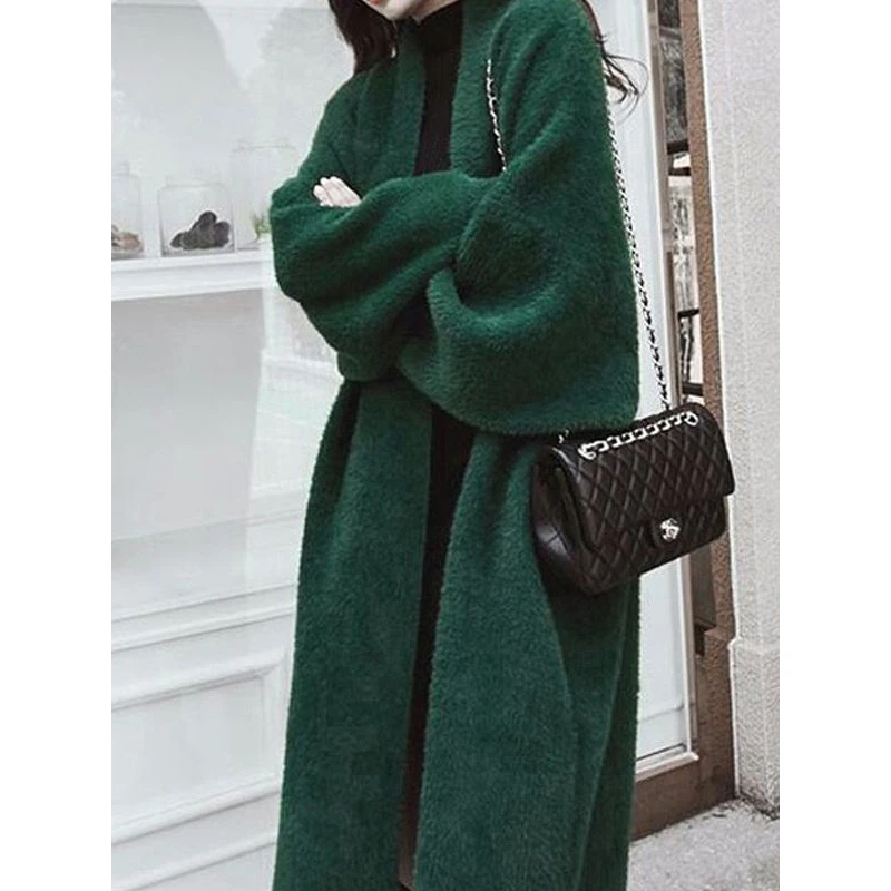 

Lazin Long Knitted Cardigan Thiened Oversize Knitwear Coat Mink Velvet Autumn Winter New Sle Knee-length Casual Women'...