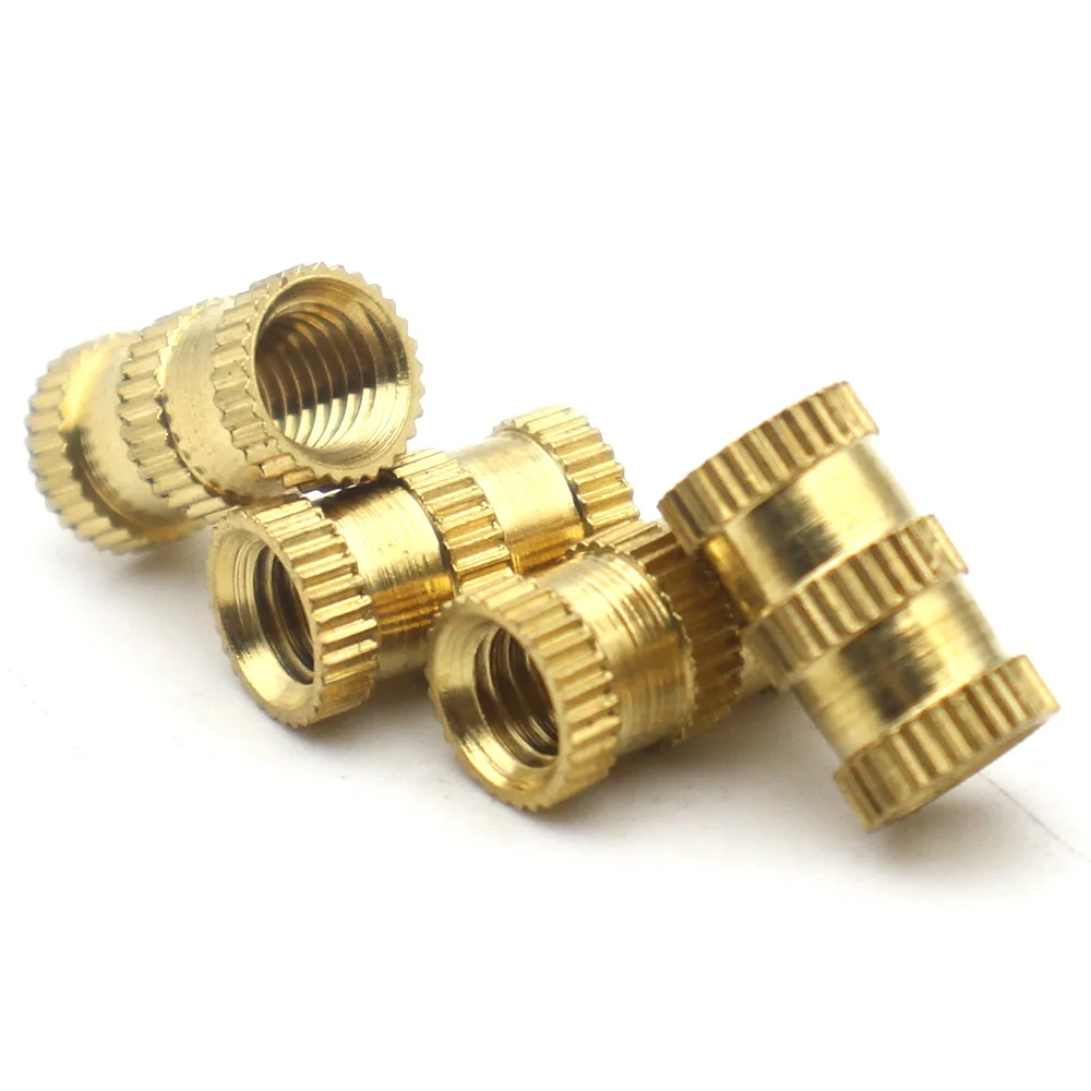 M1.6 M2 M2.5 M3 M4 M5 M6 M8 M10 Brass Knurled Insert Nuts Double Pass Embedded Threaded Inserts for Furniture Plastic Injection