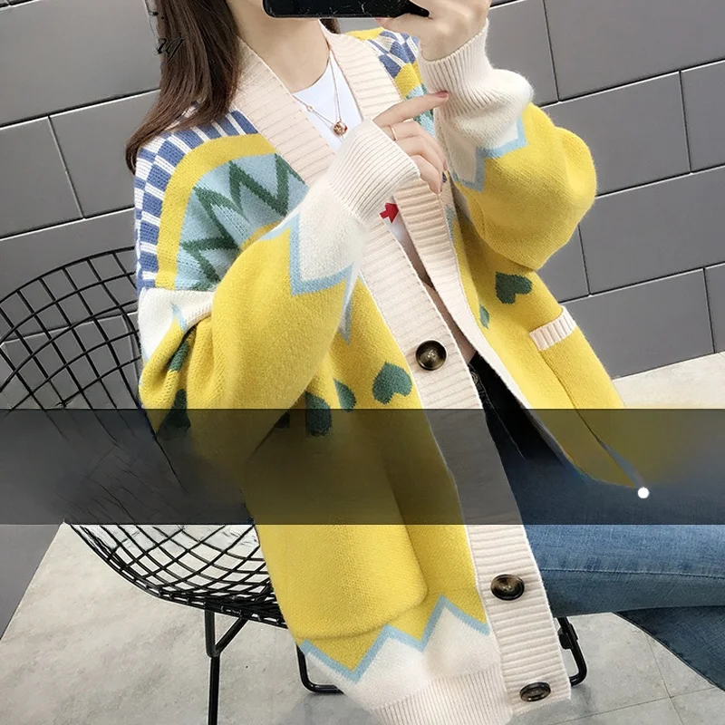 

Ladies Knitted Open Cardigan Long Sve Loose Fit Mid-Length Sweater Spring Autumn Faion Lazy Sle Women's Outerwear