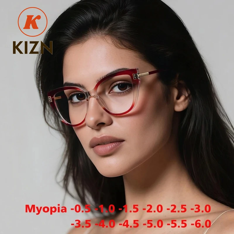 

KIZN Высокое качество кошачий глаз очки для близорукости оправа модные женские TR90 анти-синий свет пользовательские очки по рецепту от -0,50 до -6,0