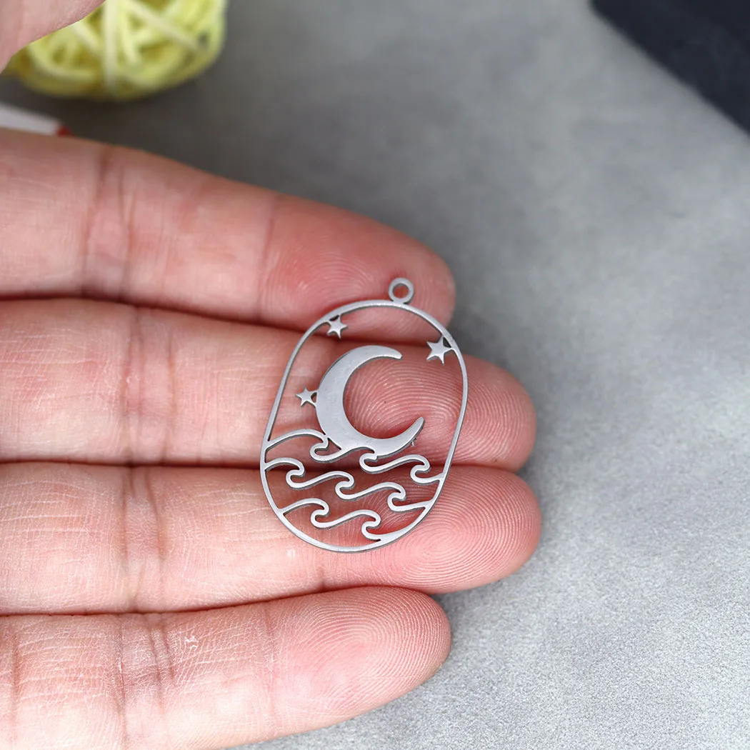 3pcs Sun Cloud Charms Wave Line Stainless Steel Pendant DIY Tassels Earrings for Jewelry Making Necklace Moon Star Accessories