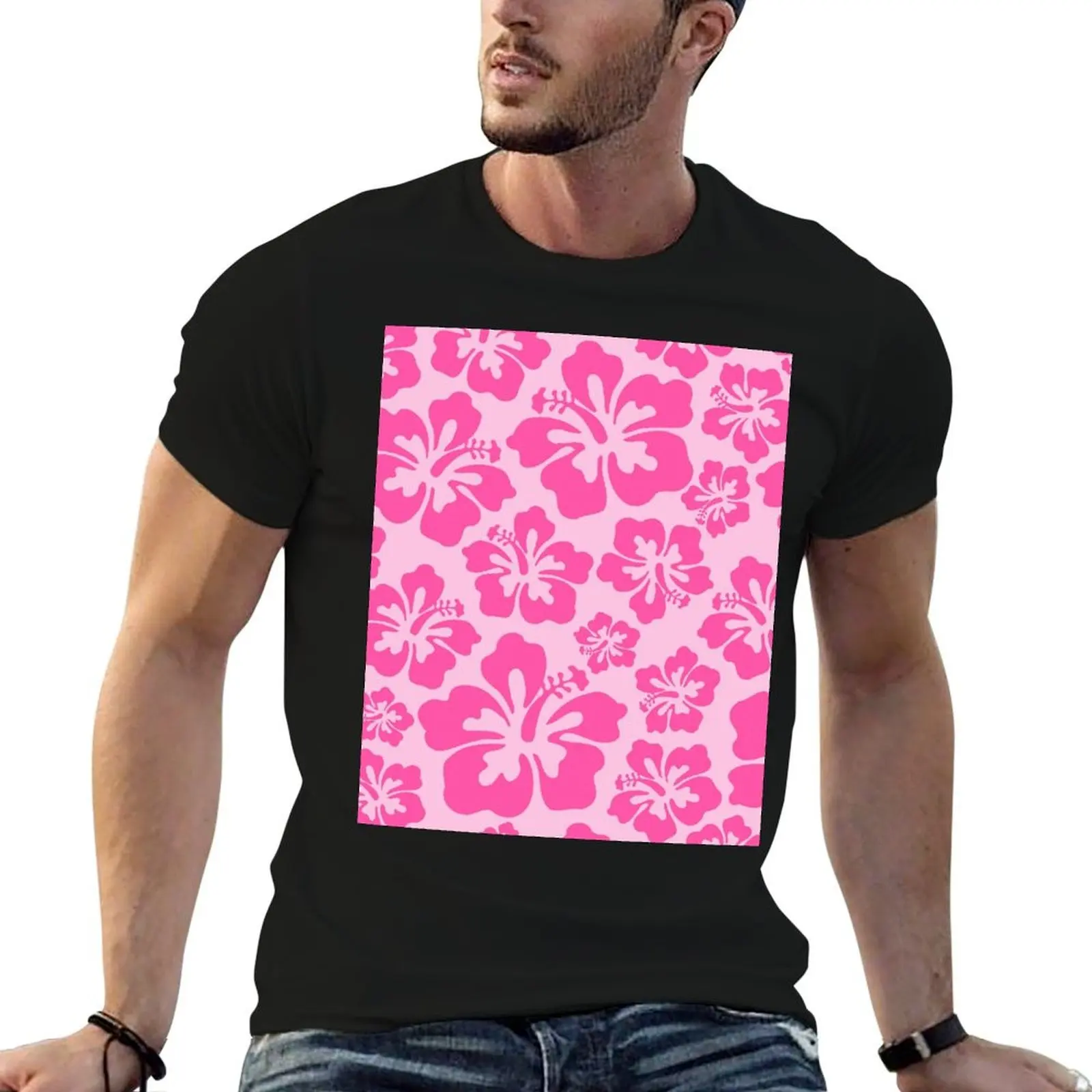 

Pink on Pink Hibiscus Tropical Flower Pattern T-Shirt custom t shirt oversized Men's t-shirt