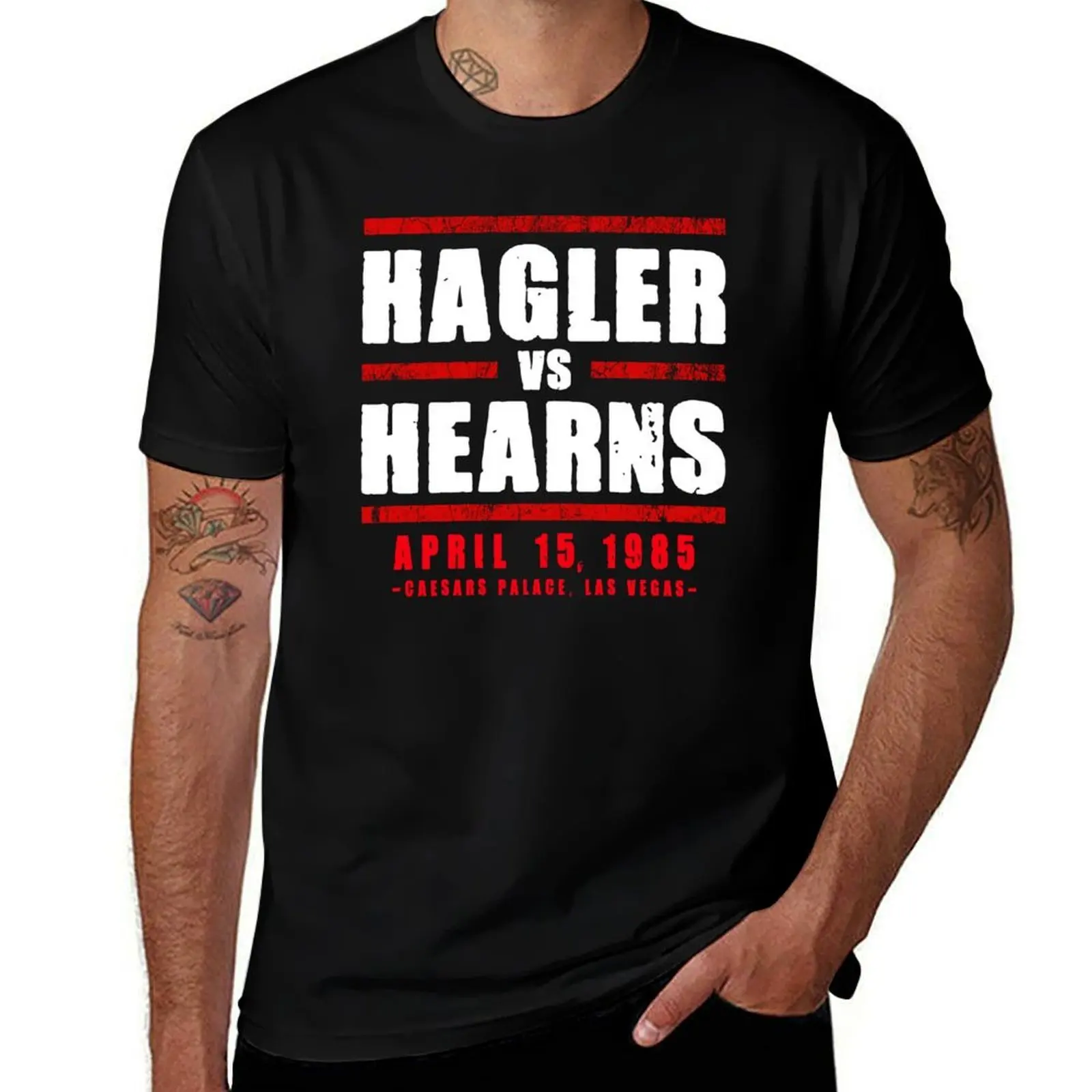 Hagler vs Hearns April 15, 1985 Vintage Boxing T-Shirt Work Outdoor Short Sleeve Tee