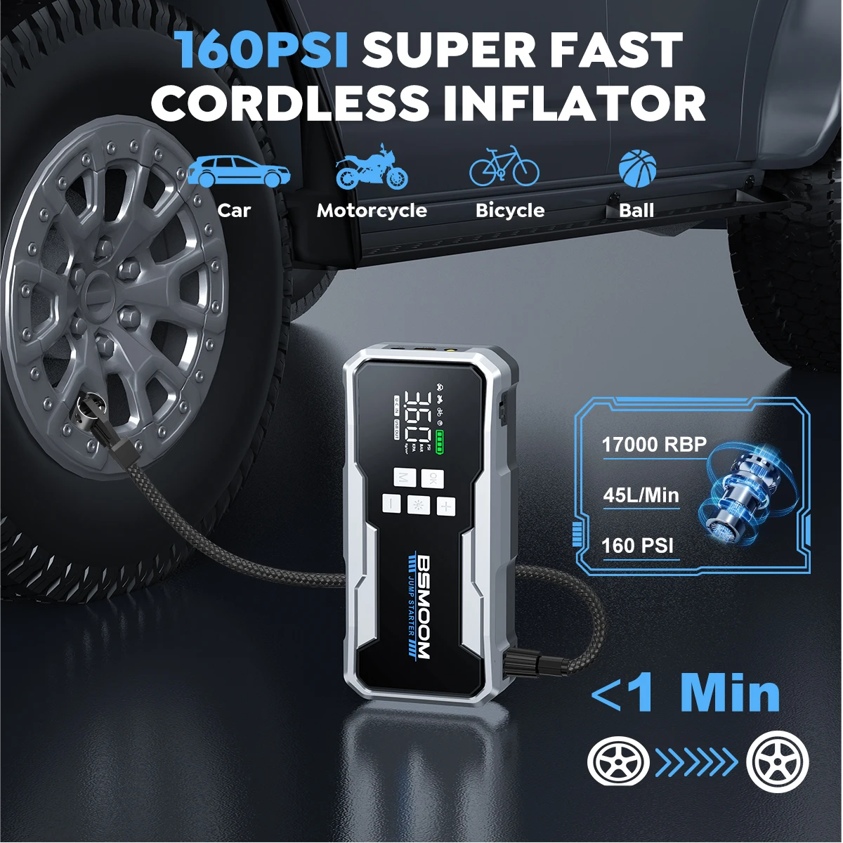 Picture 4: 5000A Portable Car Jump Start Battery Power Bank with LED Light Support Start 12V Engine with Storage Case