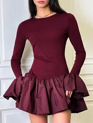 Tossy Ruffled Fashion Patchwork Mini Dress For Women High Waist Slim Elegant Commute Party Dress Female Spring Bodycon Dress New