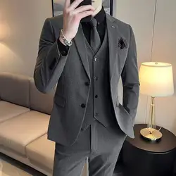 3-B1 Two-button suit, men's high-end dress suit, casual large size slim fit fat man's jacket, groom's suit, three-piece trendy