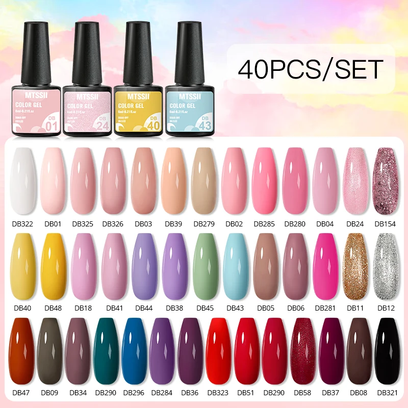 

Mtssii 60/40Pcs Gel Nail Polish Set Vernis Semi Permanent UV Gel Varnish for Manicure Set Soak Off Nail Kit Base Top Coat Kits