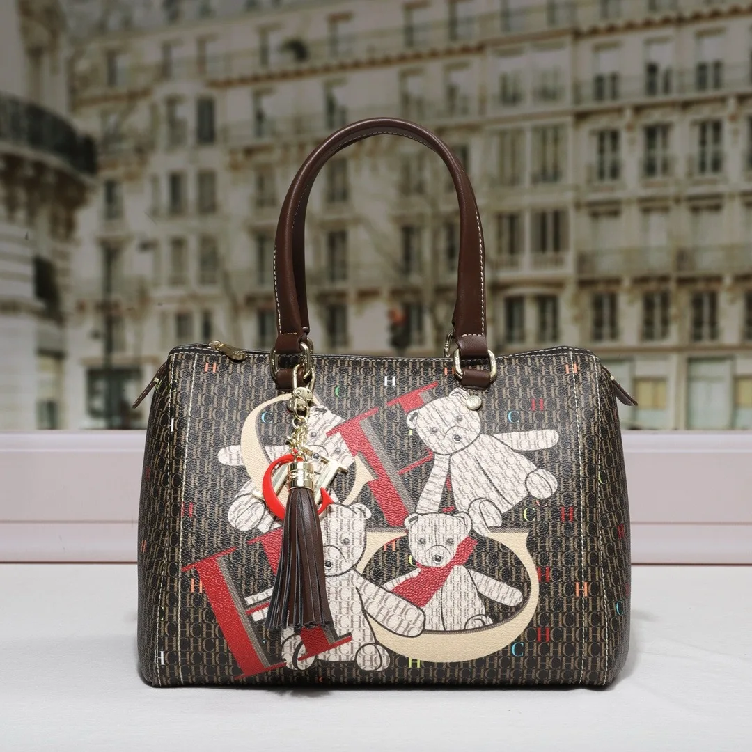 CHHC Monogram Boston Bag, 2026 Designer-Inspired Pillow Tote, Structured Top Handle Purse, Luxe Daily Bag