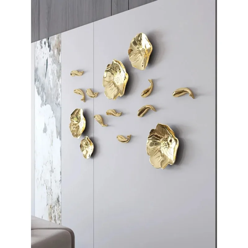 Imitating metal plastic lotus leaf carp living room sofa background pendant wall decoration bedroom wall decoration wall sticker