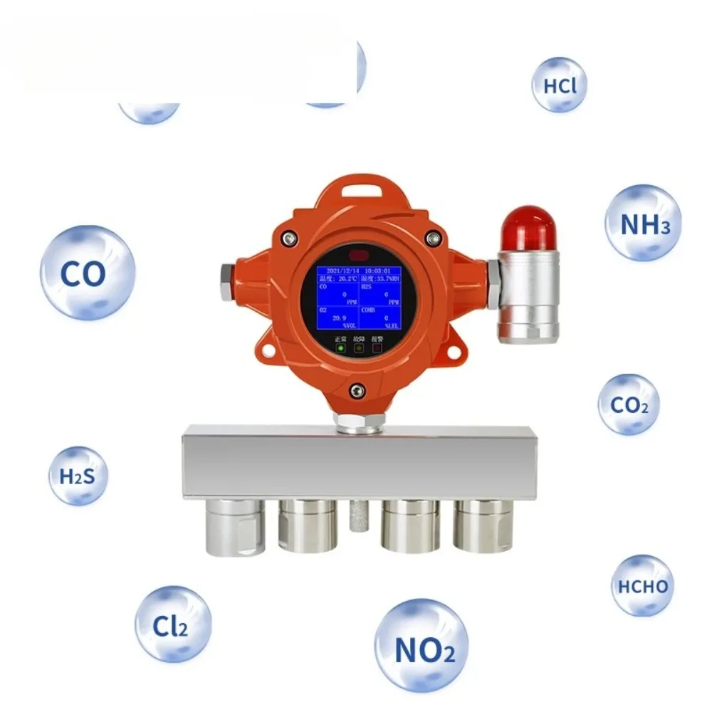 GTQ-YA-C100FT Fixed Wall Mountain Multi Function Gas Detector 4 In 1 With Light Sound Alarming LCD Display