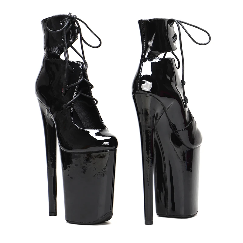 Leecabe 23CM/9inches Patent upper Sexy boots High Heels Platform Pole Dance shoes