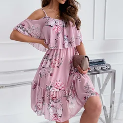 Woman Dress 2025 Summer Floral Printed Sexy Spaghetti Strap Off Shoulder Dress Casual Ladies Holiday Beach Boho Dresses Vestidos