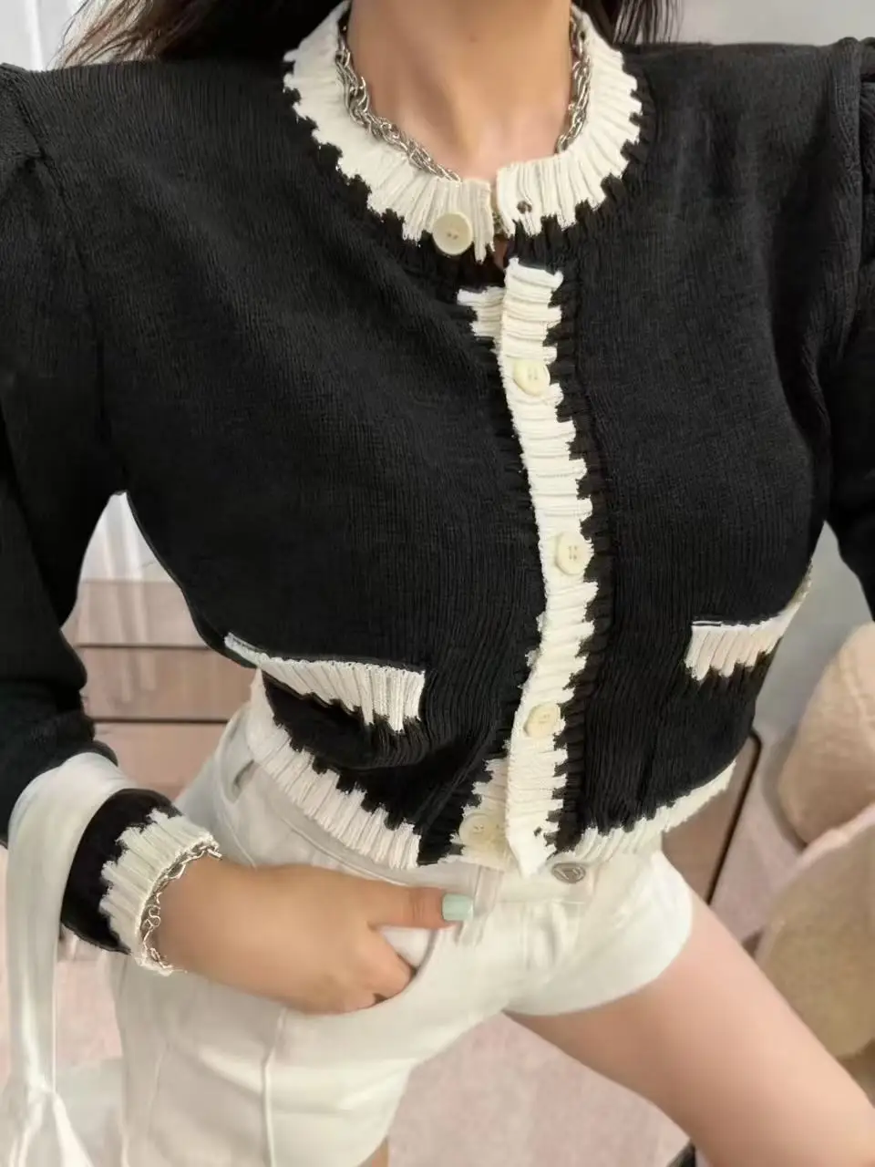 

Вязаный осенний кардиган, женский лоскутный принт с принтом, милый модный повседневный женский укороченный кардиган, женский свитер в корейском стиле, топы